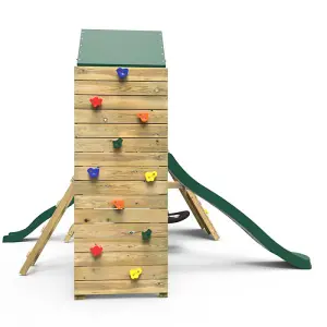 Rebo Wooden Climbing Frame with Vertical Rock Wall, Swing Set and Slide - Crestone+