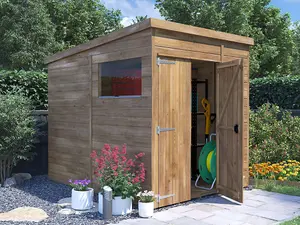 Dunster House Bike Shed 1.8m x 2.4m Storage Garden Building Wooden Pressure Treated Overlord Pent