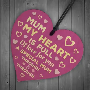 Red Ocean Mum Gift For Mothers Day Birthday Wood Heart THANK YOU Gift From Daughter Son Keepsake