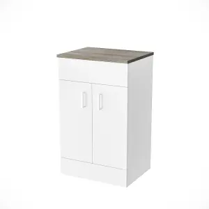 Nes Home 500mm White Vanity Unit Cabinet With Oak Countertop