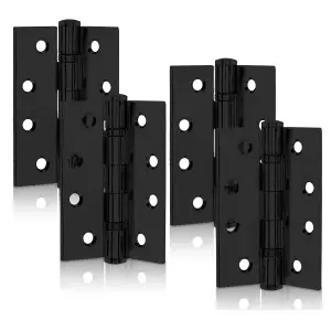 XFORT 4 Inch (100mm) Matt Black Ball Bearing Hinges, Steel Door Hinge for Wooden Doors (2 Pairs)