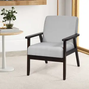 Costway Modern Upholstered Fabric Armchair Wood Accent Chair w/ Rubber Wood Legs