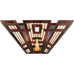 Twin Wall UpLight Tiffany Style Coloured Glass Shade Valiant Bronze LED E14 60W