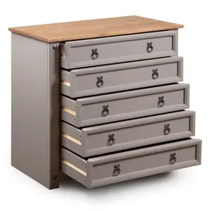 Corona Grey 5 Drawer Chest of Drawers Mexican Solid Pine