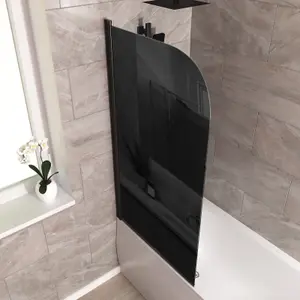 Nes Home 800mm Curved Bath Screen Matt Black Profile with Glass Reversible Denver