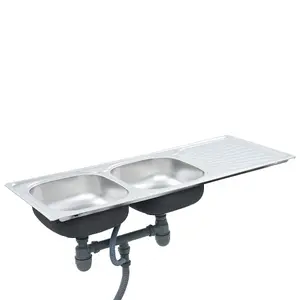 Berkfield Kitchen Sink Double Basin with Strainer & Trap Stainless Steel