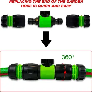 in-Line Valve Kit Hose Connector Pack of 2- Hozelock Compatible Connector - Garden Hose Pipe Shut Off Valve Heavy Duty and Durable