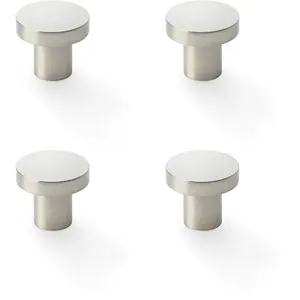 4 PACK - Slim Round Door Knob - Satin Nickel 30mm Modern Cupboard Cabinet Pull Handle