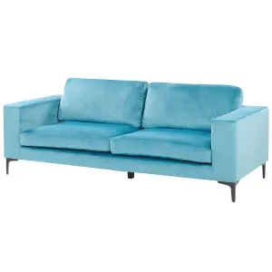 3 Seater Velvet Sofa Light Blue VADSTENA