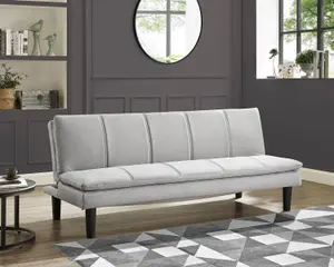 Pearse 3 Seater Light Grey Woven Fabric Double Stitch Sofa Bed