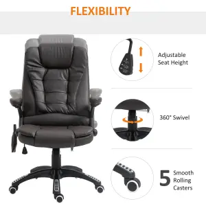 HOMCOM Vibrating Massage Heat Executive Home Office Chair Faux Leather Computer Swivel Recliner High Back for Adult, Brown