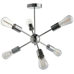 Semi Flush Ceiling Lamp Polished Chrome 6x Bulb Multi Light Modern Burst Rod Bar