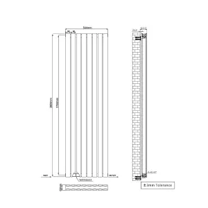 Rinse Bathrooms Vertical Radiators 1800x544mm Flat Panel Column Designer Radiator Black Double Radiators Central Heating