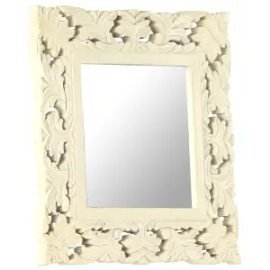 Berkfield Hand Carved Mirror White 50x50 cm Solid Mango Wood