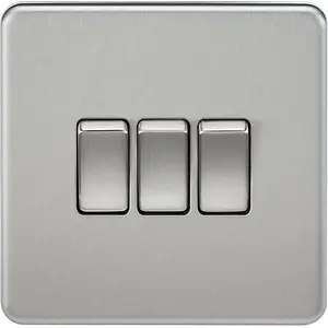 Knightsbridge Screwless Triple Switch 10AX 3 Gang 2-Way Brushed Chrome - SF4000BC