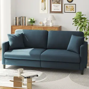 Neche 3 Seater 193cm Couch, Teddy Velvet Sleeper Sofa with Extra Deep Seats - Blue Grey