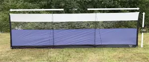 Vanilla Leisure WindGuard Windbreak 5m Blue, 3 Panels With Panoramic Windows, Poles, Pegs, Guylines And Bag