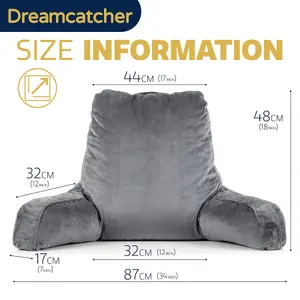 Dreamcatcher Large Grey Reading Pillow, Shredded Memory Foam Cuddle Cuddle Cushion Backrest, Arm Support ,Washable Velvet Cover