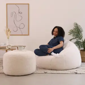 icon Sherpa Bean Bag Armchair & Pouffe Set Off-white Bean Bag Chair