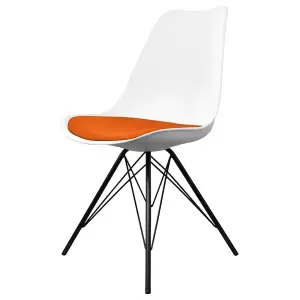 Soho White and Orange Plastic Dining Chair with Black Metal Legs