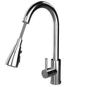 Liquida KPO11CH Swivel Single Lever Pull Out Mono Chrome Kitchen Mixer Tap