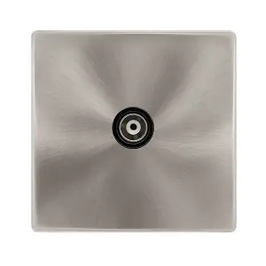 Brushed Steel Screwless Plate Single Isolated Coaxial Socket - Black Trim - SE Home