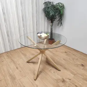 Dining Table Clear Glass Kitchen Place for 4 Seats, Dining Table Only (Clear H 75 x L 100 x W 100 cm)