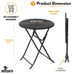 Round Folding Table 60 x 72.5 cm with HDPE Top & Steel Frame - Perfect for Dinner, Picnic, Garden Parties, Indoor and Outdoor Use