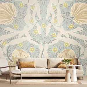 Origin Murals Flower Circle - Duck Egg and Linen Matt Smooth Paste the Wall Mural 300cm wide x 240cm high