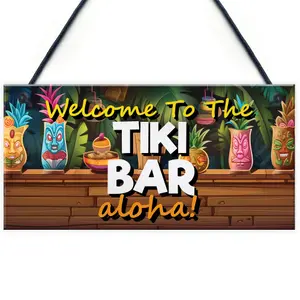 Red Ocean Tiki Bar Sign Hanging Bar Pub Plaque WELCOME Sign Aloha Cocktails Beach Decoration Garden Signs Friendship Gifts