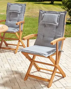 Set of 2 Garden Chairs with Cushions MAUI II Acacia Wood Grey