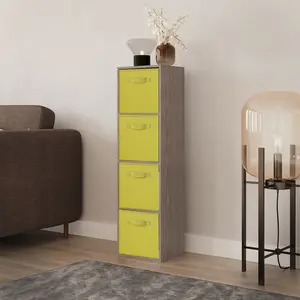 URBNLIVING 106cm Height Cedar Grey 4-Tier Cube Shelving Unit with Yellow Inserts