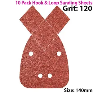 10 PACK 120 Grit Aluminium Oxide 2 Tip Detail Sanding Sheets 140mm Hook & Loop