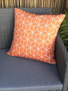 Pair of Outdoor Garden Sofa Chair Furniture Scatter Cushions - Orange Geometric