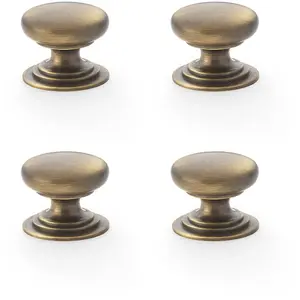 4 PACK - Stepped Round Door Knob - Antique Brass 25mm Classic Kitchen Cabinet Pull Handle