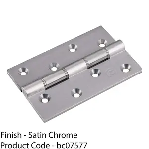 PAIR Double Steel Washered Butt Hinge - 102 x 67 x 4mm Satin Chrome Door Fixing