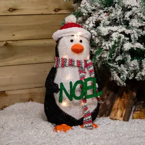 55cm Battery Operated Light up Christmas Penguin with Red Hat and Warm White LEDs