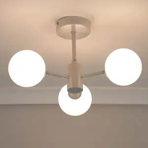 ValueLights Marlow Oyster Grey 3 Way Ceiling Light with White Frosted Glass Globe Lampshades - LED Bulbs Included