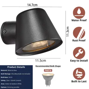 Nordlux Aleria Outdoor Patio Terrace Garden Wall Light In Black (Height) 11.3cm