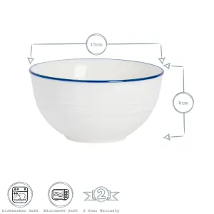 Nicola Spring - White Farmhouse Cereal Bowls - 15cm - Pack of 6