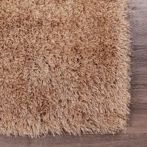 Beige Plain Shaggy Handmade Sparkle Easy to Clean Rug For Dining Room Bedroom And Living Room-80cm X 150cm