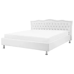 Faux Leather EU Super King Size Ottoman Bed White METZ