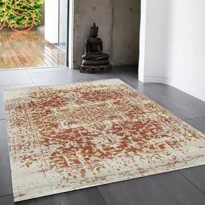 Orange Traditional Easy To Clean Floral Rug Dining Room-200cm X 290cm