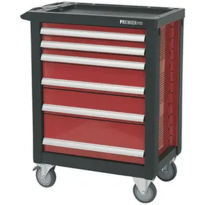 Red Portable Tool Chest with 6 Drawers - Locking Mobile Storage Box 765 x 465 x 960mm