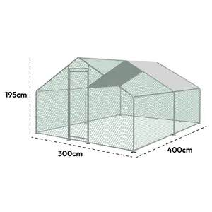 KCT Large Walk-In Chicken Run / Duck Pen - 4 x 3m - Outdoor Garden Pet/Dog Enclosure Kennel Hen Coop - Galvanised