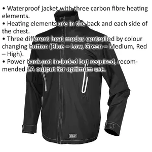 5V Heated Rain Jacket - Carbon Fibre Heating Elements - Medium - Waterproof