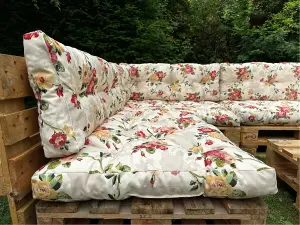 Pallet Cushion Set Corner Sofa Garden Outdoor 2x2.4m Floral Tufted Quilted Pads