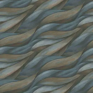 Erismann Casual Chic Leaf Waves Nature Leaves Motif Metallic Textured Wallpaper Blue Dark Green 10257-08