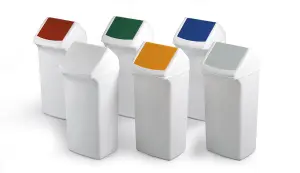 Durable DURABIN Contemporary White Square Recycling Bin + Green Swing Lid - 40L