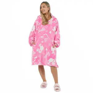 Barbie Hoodie Blanket Oversized Fleece Throw Jumper Sweatshirt, Pink - Large